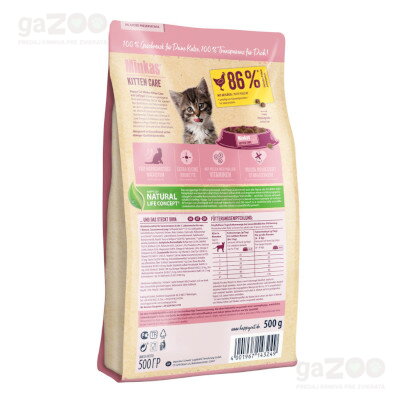 Kompletné Premium krmivo pre mačiatka od 5. týždňa života. Extra malé granulky. 86% živočíšnych proteínov.