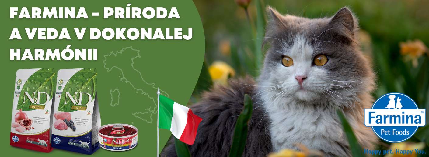 Krmivá Farmina N&D Feline pre mačky – prírodné krmivo bez obilnín, s vysokým obsahom mäsa.