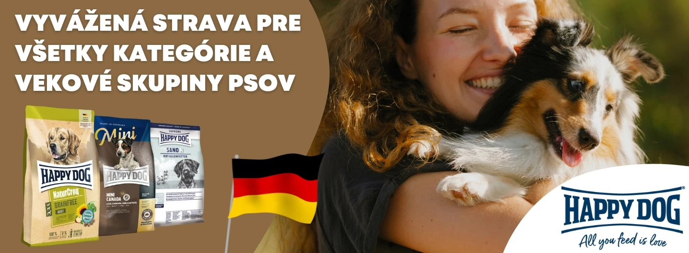 Happy Dog – prémiové krmivo pre psov s vyváženým zložením a kvalitnými surovinami pre zdravie a vitalitu.