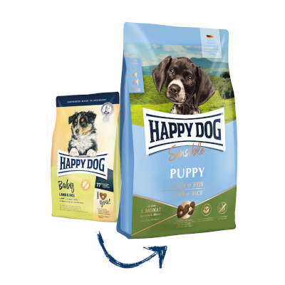 HAPPY DOG  Puppy Lamb & Rice, happy dog pre šteňatá, krmivo pre psov, kvalitné granule pre šteňa, kompletné krmivo pre šteňatá