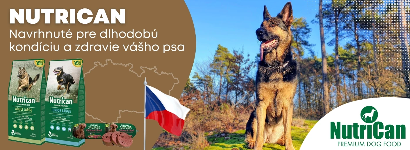 Prémiové kompletné krmivo pre psov Nutrican s kvalitnými proteínmi, chondroprotektívami, morskými riasami a olejom zo sleďov pre zdravie kĺbov, srsti a trávenia.