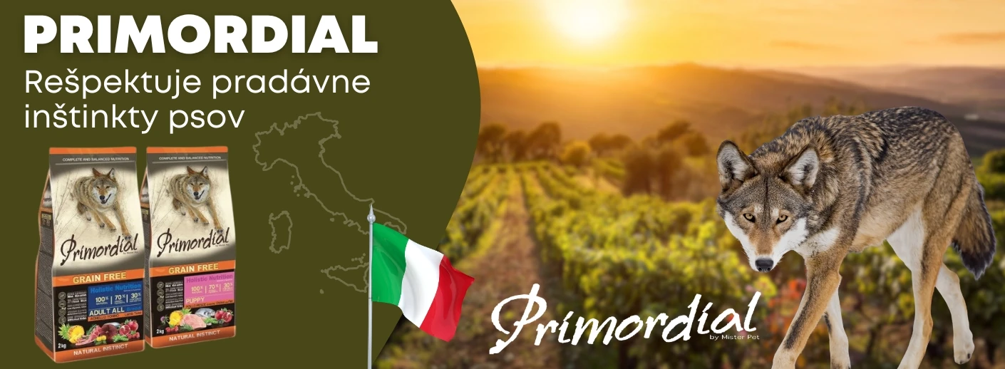 Primordial – prírodné a vyvážené krmivo pre psov s vysokým obsahom kvalitného mäsa a bez obilnín.