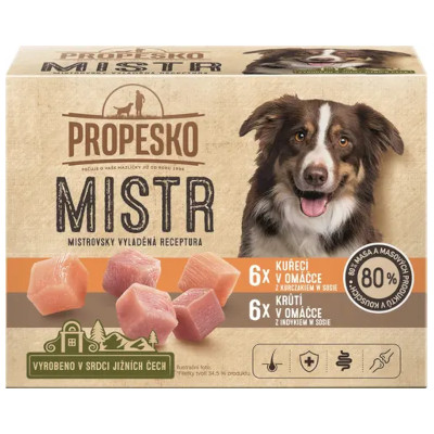 PROPESKO Mistr dog kapsičky s kuracím a morčacím v omáčke 12x85g