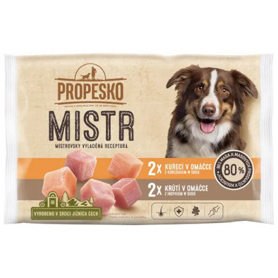 PROPESKO Mistr dog kapsičky s kuracím a morčacím v omáčke 4x85g