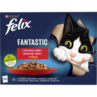 FELIX Fantastic lahodný výber krmivo pre dospelé mačky - kura, hovädzie, králik a jahňa.