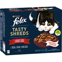 Kompletné lahodné kapsičky Felix Tasty Shreds, vlhké krmivo pre mačky, mäsový výber.