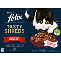 Kompletné lahodné kapsičky Felix Tasty Shreds, vlhké krmivo pre mačky, mäsový výber.