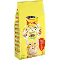 Kvalitné granule Friskies pre dospelé mačky, s hovädzím a kuracím so zeleninou.