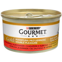 GOURMET Gold Double Pleasure je kompletné vlhké krmivo pre mačky v praktickej konzerve.