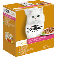 Kompletné krmivo pre mačky v konzerve, lahodné kúsky a plátky GOURMET Gold .