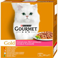 Kompletné krmivo pre mačky v konzerve, lahodné kúsky a plátky GOURMET Gold .