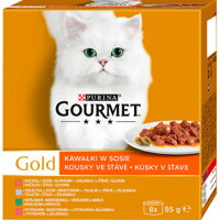 Lahodné kúsky v šťave so zeleninou, gourmet gold pre vaše mačky.