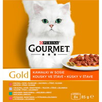 Lahodné kúsky v šťave so zeleninou, gourmet gold pre vaše mačky.
