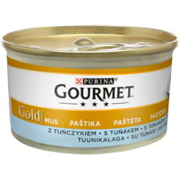 Lahodná konzerva pre mačky GOURMET Gold paštéta s tuniakom, chutné krmivo pre mačky.