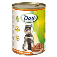 DAX Dog kúsky hydina, mäsová konzerva pre psov s kuracím.