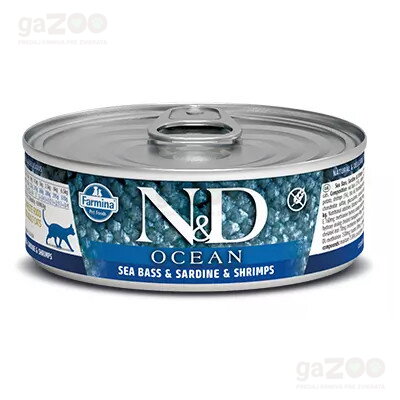 N&D cat Ocean Sea Bass & Squid & Shrimps konzerva 80 g