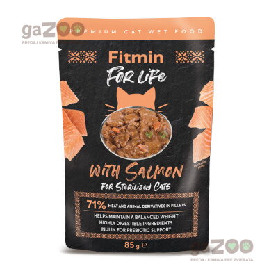 FITMIN cat For Life lososová kapsička pre sterilné mačky 85g