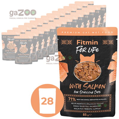 FITMIN cat For Life lososová kapsička pre sterilné mačky 28x85g