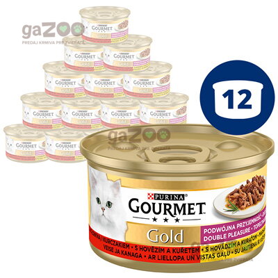 GOURMET Gold Double Pleasure s hovädzím a kuraťom 12x85g