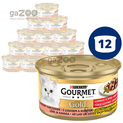 GOURMET Gold kúsky v šťave s lososom a kuraťom 12x85