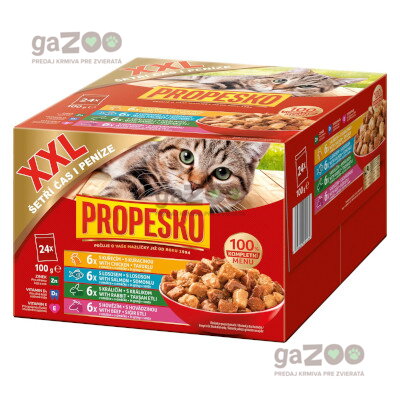 PROPESKO Cat kapsičky kúsky v šťave kura, losos, králika, hovädzie 24x100g