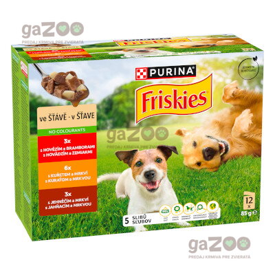 FRISKIES dog Adult multipack s hovädzím, s kuraťom a jahňacím v šťave 12x85g