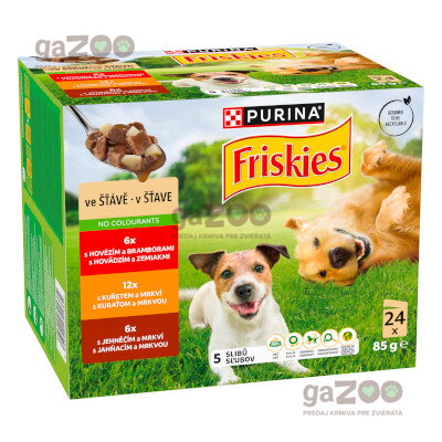 FRISKIES dog Adult multipack s hovädzím, s kuraťom a jahňacím v šťave 24x85g