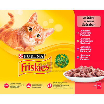 FRISKIES Cat multibalenie s kuraťom, s hovädzím, s jahňacím, s kačicou v šťave 24x85g