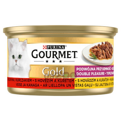 GOURMET Gold Double Pleasure s hovädzím a kuraťom 85g