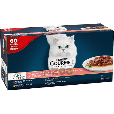GOURMET Perle Mini filetky s hovädzím/kuraťom/králikom/lososom v šťave 60x85g