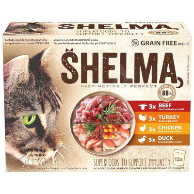 SHELMA kapsičky kuracie, hovädzie, morčacie a kačacie 12x85g