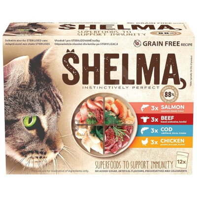 SHELMA kapsičky hovädzie, hydina, losos, treska 12x85g