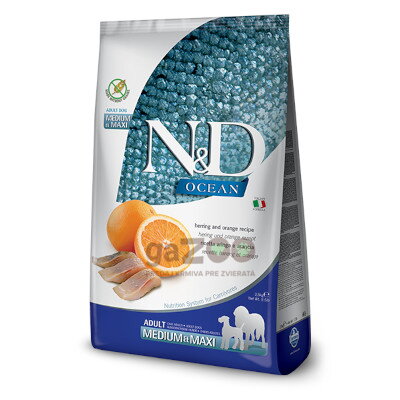 N&D dog Ocean Adult Medium & Maxi Herring and Orange 12kg