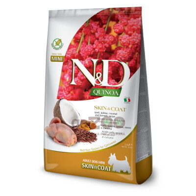 N&D dog QUINOA (GF) adult mini, skin & coat, quail & coconut 2,5kg