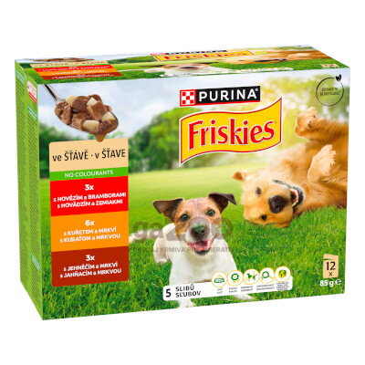 FRISKIES dog Adult multipack s hovädzím, s kuraťom a jahňacím v šťave 12x85g