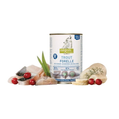 ISEGRIM Adult River: Pstruh s paštrnákom a brusnicami 400g