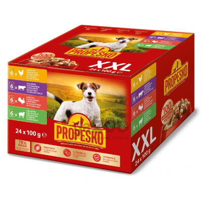 PROPESKO Dog kapsičky kúsky v omáčke kura, hovädzie, morčacie, jahňa 24x100g