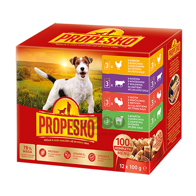 PROPESKO Dog kúsky v omáčke kura, hovädzie, morčacie, jahňa 12x100g