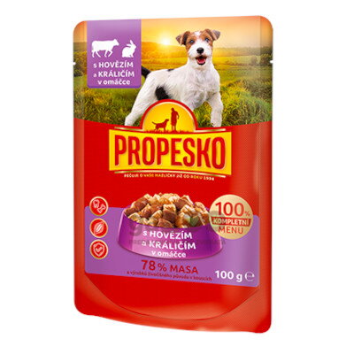 PROPESKO Dog kúsky v omáčke hovädzie + králik 100g