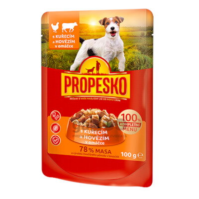 PROPESKO Dog kúsky v omáčke kura + hovädzie 100g