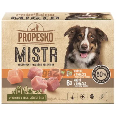 PROPESKO Mistr dog kapsičky s kuracím a morčacím v omáčke 12x85g