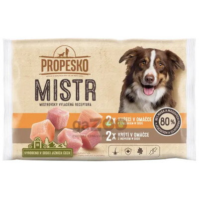 PROPESKO Mistr dog kapsičky s kuracím a morčacím v omáčke 4x85g