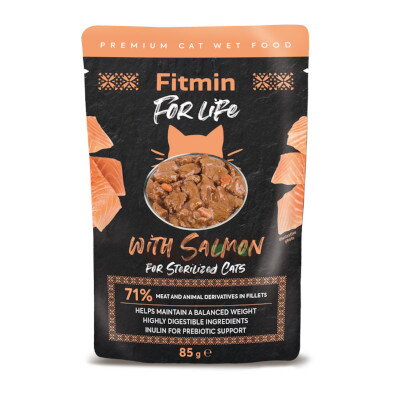 FITMIN cat For Life lososová kapsička pre sterilné mačky 85g