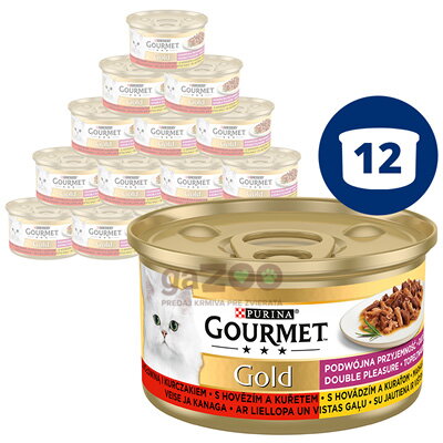 GOURMET Gold Double Pleasure s hovädzím a kuraťom 12x85g