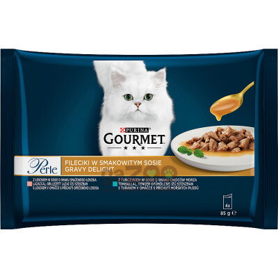 GOURMET Perle Gravy Delight Multipack s lososom a s tuniakom v ochutených omáčkach 4x85g