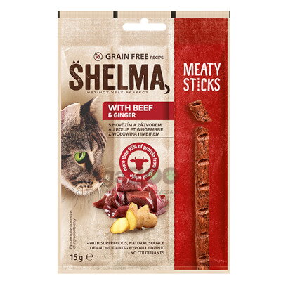 SHELMA Mäsové tyčinky s hovädzím a zázvorom 15g