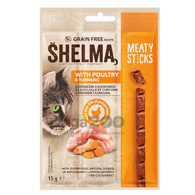 SHELMA Mäsové tyčinky s hydinovým a kurkumou 15g
