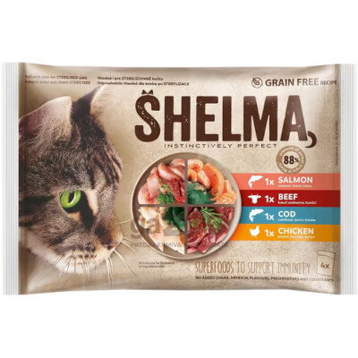 SHELMA kapsičky hovädzie, hydina, losos, treska 4x85g