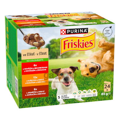 FRISKIES dog Adult multipack s hovädzím, s kuraťom a jahňacím v šťave 24x85g