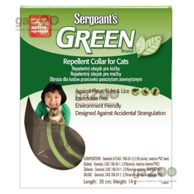 SERGEANT´S Green repelentný obojok pre mačky 35cm